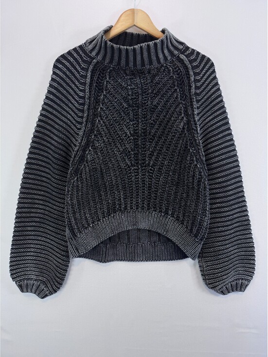 Free People Sweaters - Free People Sweetheart Rib Chunky Mock Neck Sweater Black Washed Cotton M